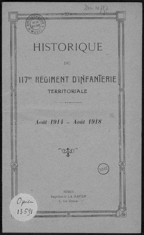 Historique du 117ème régiment territorial d'infanterie
