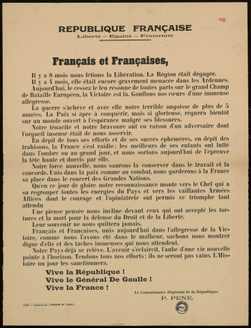 Français et Françaises... La guerre s'achève