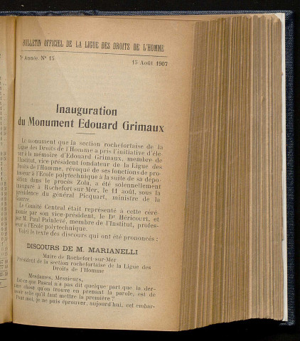 Août 1907 - Bulletin officiel de la Ligue des Droits de l'Homme