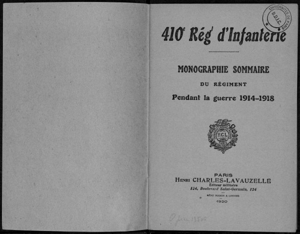Historique du 410ème régiment d'infanterie