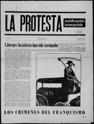 La Protesta n°8162, septiembre-octubre de 1975. Sous-Titre : Publicación anarquista