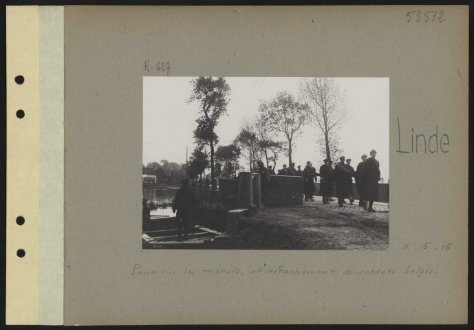 Linde. Pont sur les marais, et détachement de soldats belges
