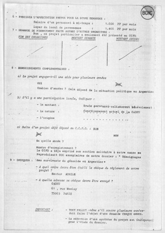 Correspondances avec le Comité catholique contre la faim et pour le développement et avec d'autres associations de solidarité, 1979-1981. Sous-Titre : Fonds Argentine