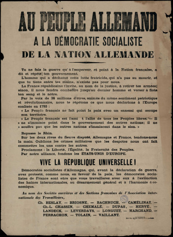 Au peuple allemand : tu ne fais la guerre qu'à l'empereur…