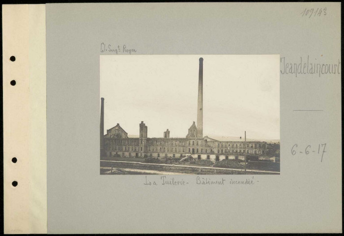 Jeandelaincourt. La tuilerie. Bâtiment incendié
