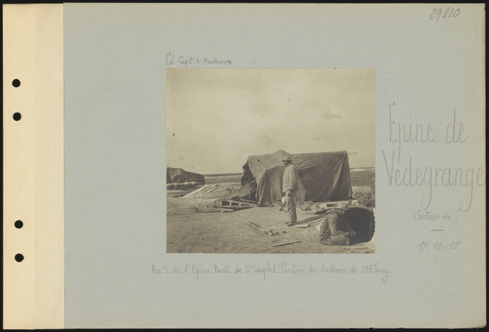 Épine de Vedegrange (secteur de). Au sud de l'Épine. Route de Saint-Souplet. Position de batterie de 155 long