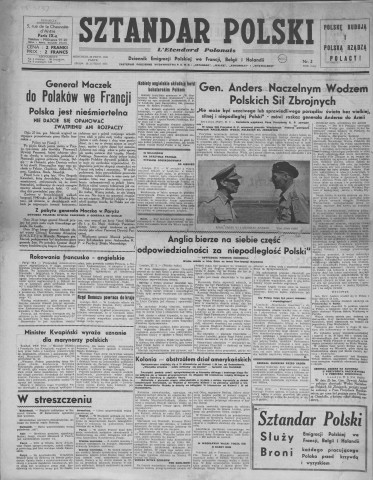 Sztandar Polski (1945; n°1-53)  Sous-Titre : Dziennik Emigracji Polskiej we Francji, Belgii i Holandii  Autre titre : L'Etendard Polonais