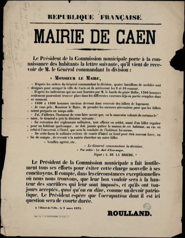 Quatre bataillons de mobiles sont désignés pour occuper la ville de Caen