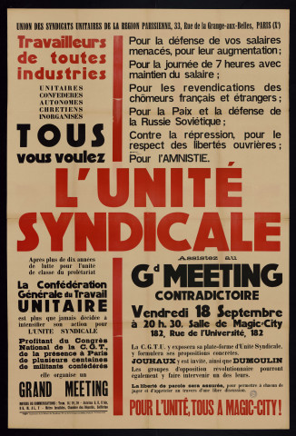 Tous vous voulez l'unité syndicale