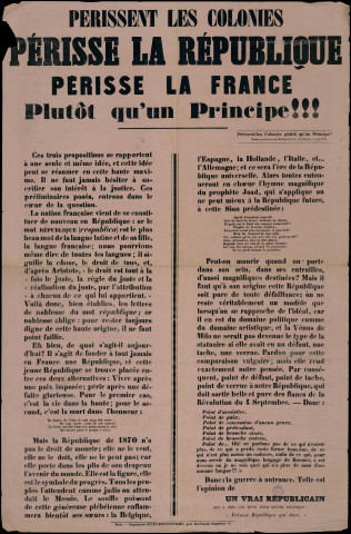 Périssent les colonies, périsse la République, périsse la France plutôt qu'un principe !!!