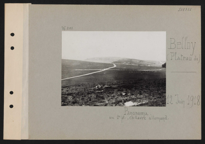 Belloy (plateau de). Panorama. Au premier plan, cadavre allemand