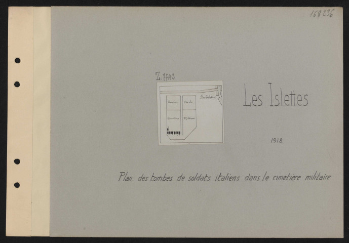 Les Islettes. Plan des tombes de soldats italiens dans le cimetière militaire